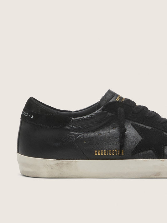 Golden Goose Super-Star de napa preta com estrela e talão de suede preto