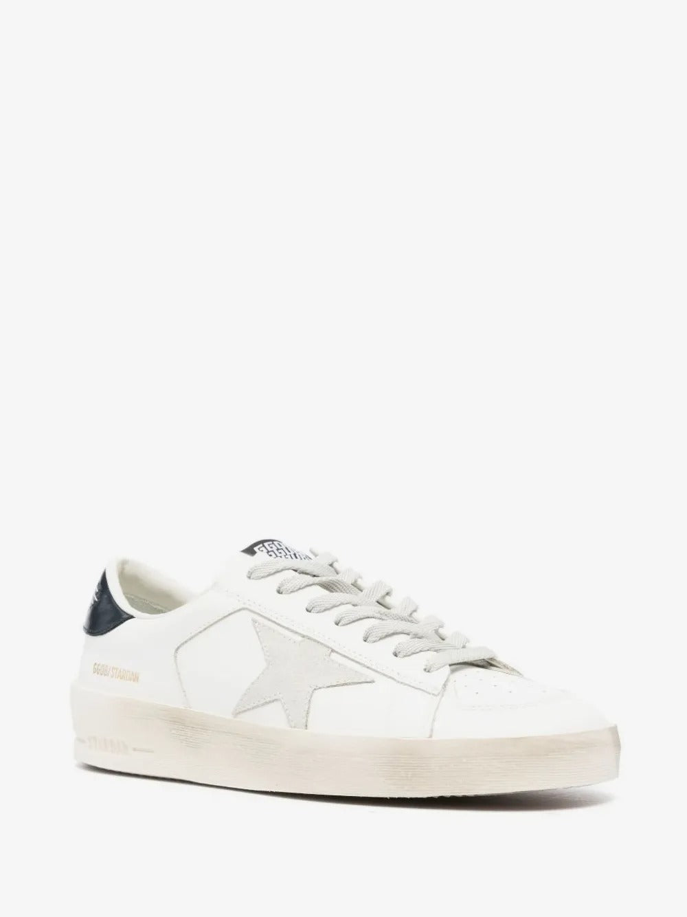 Golden Goose Stardan com estrela em camurça cinza e contraforte azul