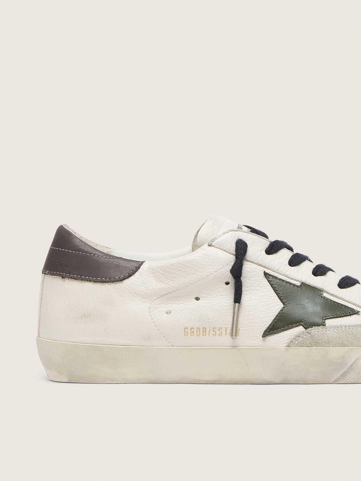 Golden Goose Super-Star de napa com estrela couro verde e talão de couro cinza