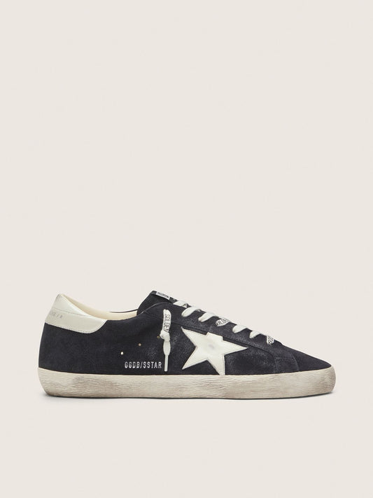 Golden Goose Super-Star de suede azul-escuro com estrela branca