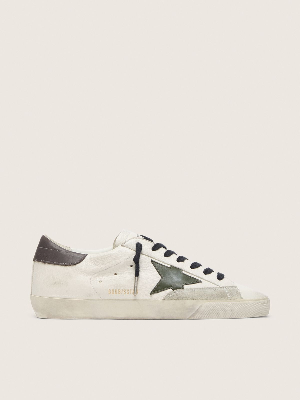 Golden Goose Super-Star de napa com estrela couro verde e talão de couro cinza