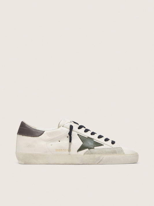 Golden Goose Super-Star de napa com estrela couro verde e talão de couro cinza