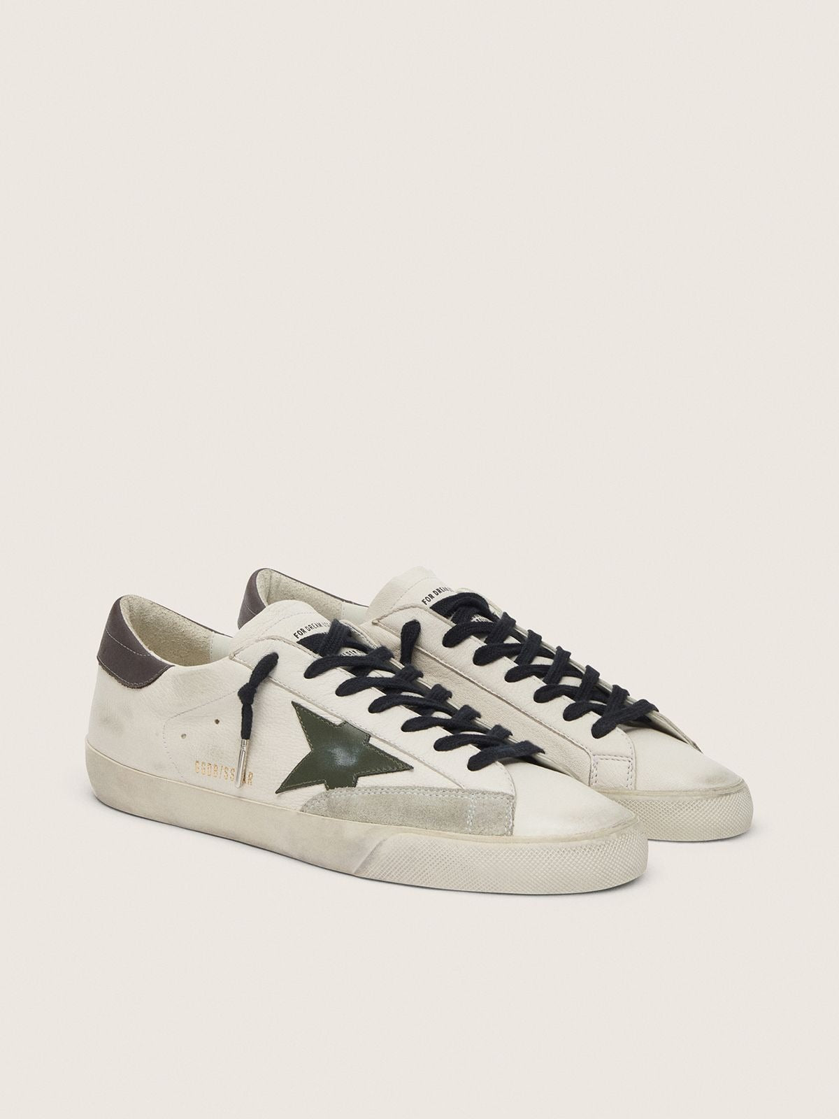 Golden Goose Super-Star de napa com estrela couro verde e talão de couro cinza