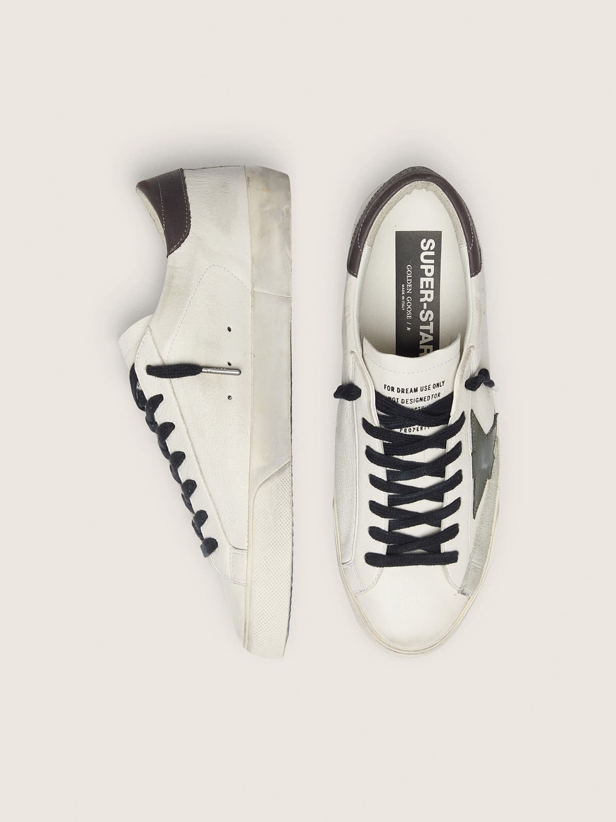 Golden Goose Super-Star de napa com estrela couro verde e talão de couro cinza