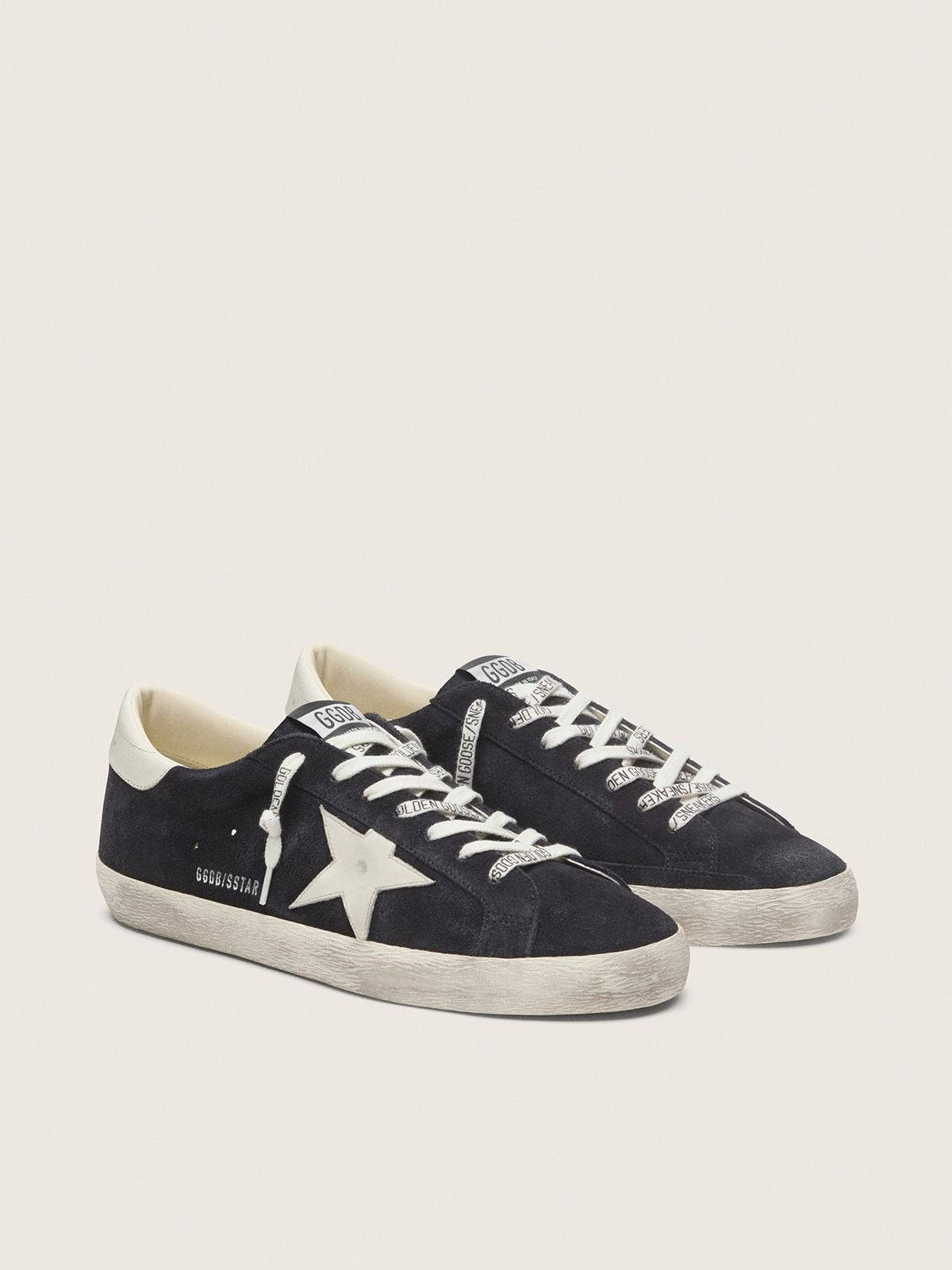 Golden Goose Super-Star de suede azul-escuro com estrela branca